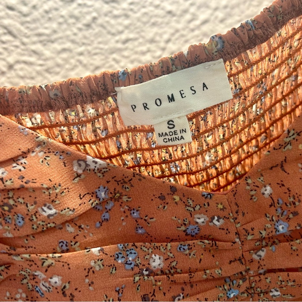 Promesa Floral Ruched Rust Blouse - Picture 4 of 6